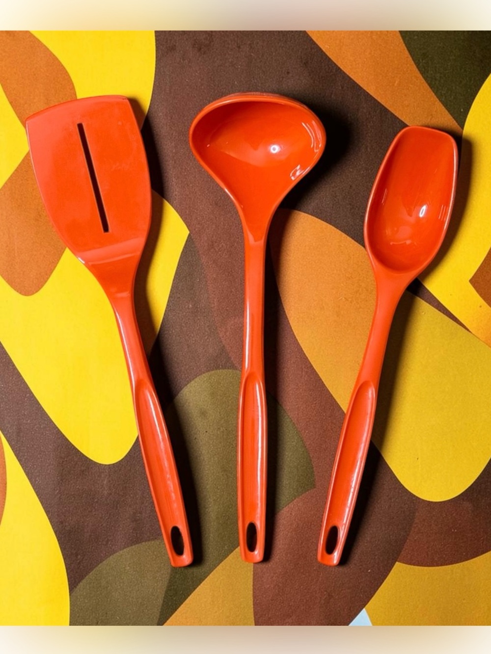 3 Vintage Cooking Utensils Plastic Orange Serving Kitchen Foley